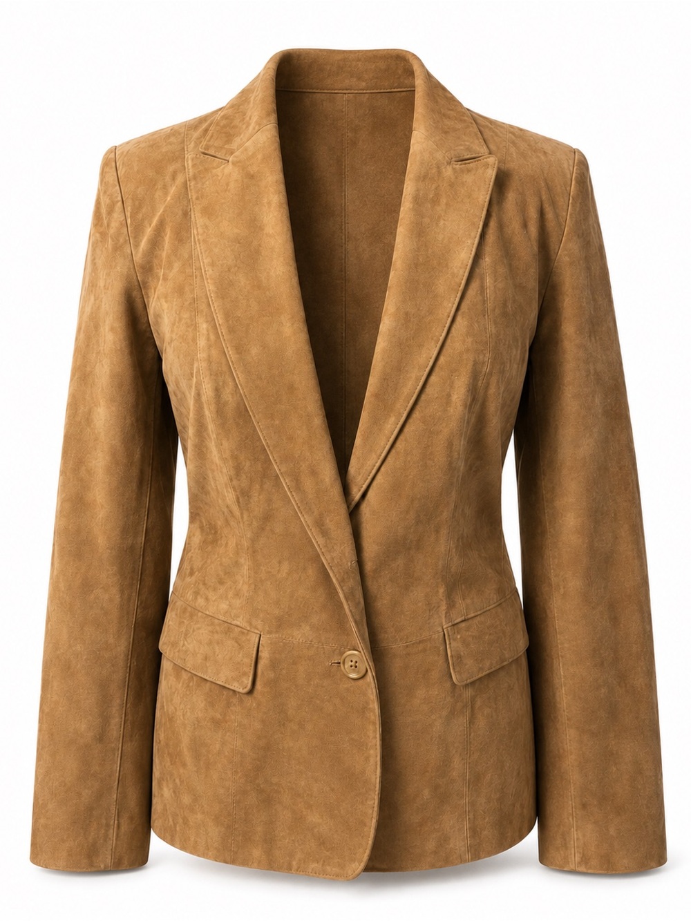 Margaret Godfrey Suede Leather Blazer Womens 10 Camel Tan 2-Button 4404